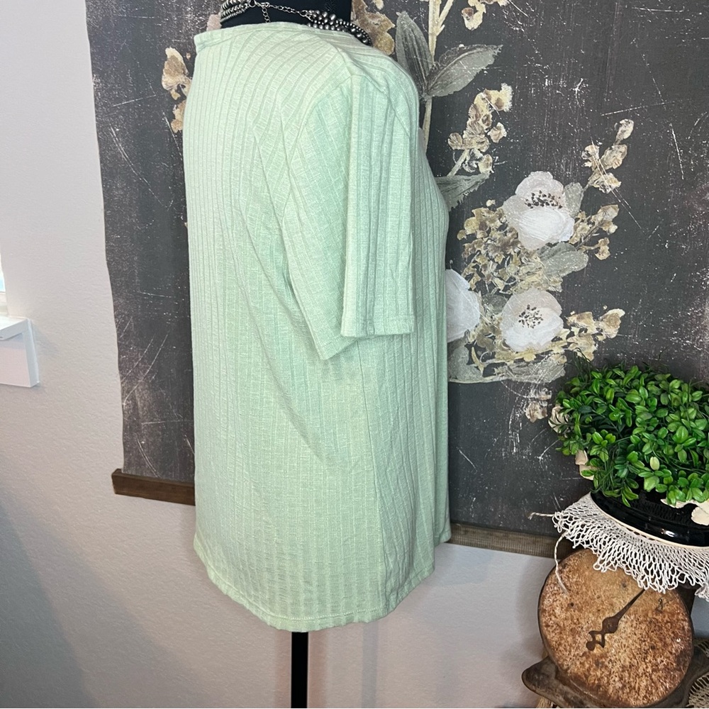 Vintage America Pastel Mint Sage Green Basic Ribbed Tee Shirt Blouse Sz L - Picture 4 of 7